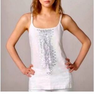 Eileen Fisher White Tank Top with Silver Embellishments